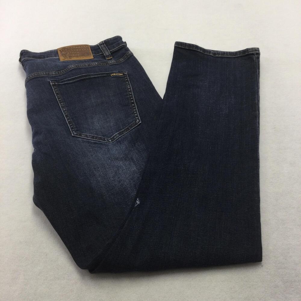 Volcom Vorta Slim Straight Jeans Mens 38x32 Blue Dark Wash Stretch Denim Casual
